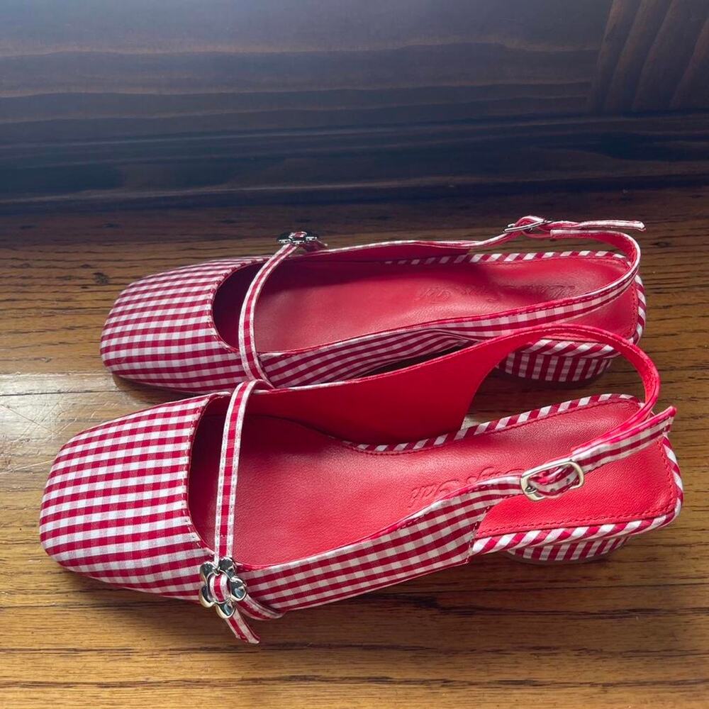 Lisa Says Gah Mackie Heel Gingham Square Toe Flower Buckle Made in Italy 👠 - Picture 4 of 4
